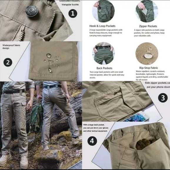 Mens Tactical Waterproof Hiking Military Outdoor Working Pants with Belt combat - Picture 8 of 16